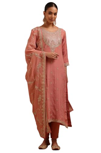 Soch Womens Peach Tissue Zari Embroidered Salwar Suit