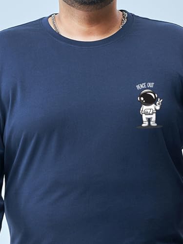 Bewakoof Men's Graphic Print Regular Fit Full Sleeve Round Neck Cotton Plus Size T-Shirt_694240_Blue_5XL