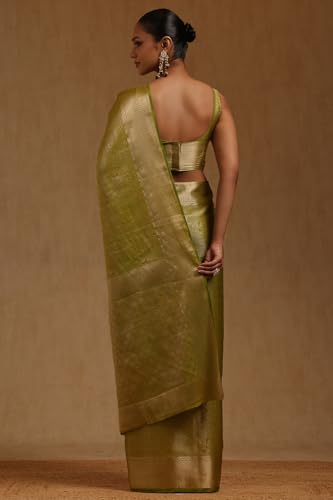 Soch Womens Light Green Georgette Floral Zari Woven Saree