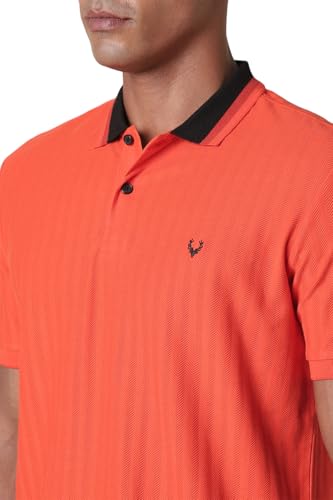 Allen Solly Men Orange Stripe Polo Neck T-Shirt