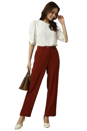 Allen Solly Women's Regular Casual Pants (AHTFWRGFD00720_Maroon