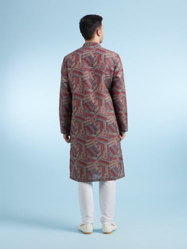 DIWAS BY MANYAVAR Men's Cotton Blend Abstract Prints Casual Kurta Pyjama Set (Orange,XL)