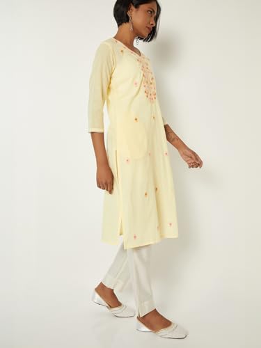 Max Women Embroidered Straight Kurta(Yellow_XXL)