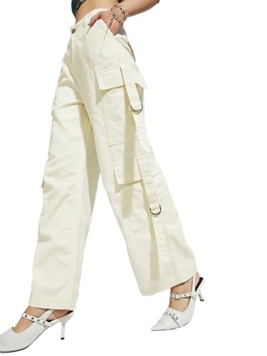 Max Alaya F x URB_N Women Solid Cargo Trousers (Beige_26)