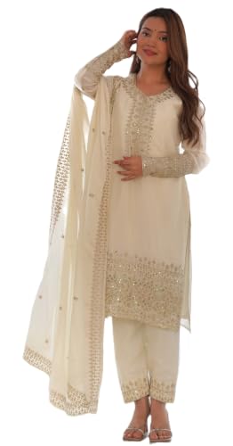 Leeli Peeri Designer Women's Chinon Silk Sequence Embroidery Work Straight Kurta Set With Dupatta