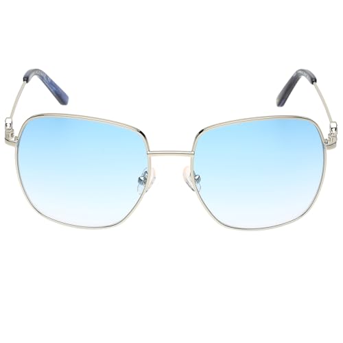 Tommy Hilfiger|Silver Full-rim Frame Square Sunglasses|100% UV Protected (Uv 400) Blue Gradient Faded Lens|Women's | Large | TH 2607 C5 SIBLBL 55 S