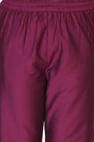 W for Woman Purple Embroidered Zari Sequined Straight Silk Blend Kurta with Straight Pant and Dupatta Set (WS13398-126131-S)