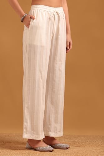 Soch Womens Off White Cotton Stripes Kurta Set