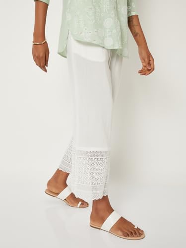 Max Women Embroidered Hem Palazzos (White_XXL)