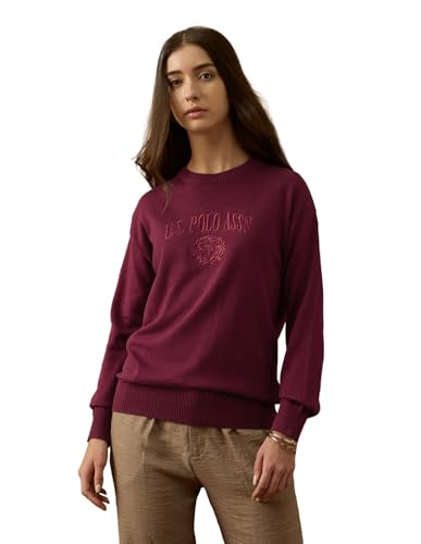 U.S. POLO ASSN. Women Relaxed Fit Drop Shoulder Sweatshirt (UWAW25SWE208_Maroon_M)