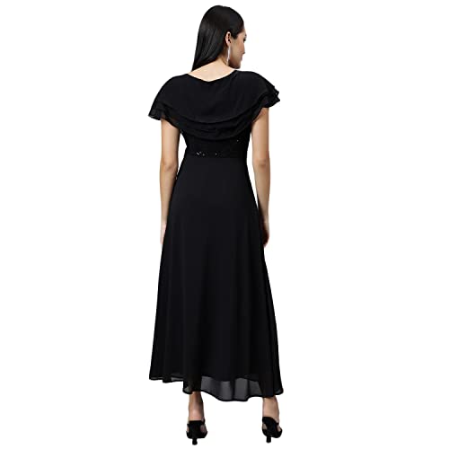 Latin Quarters Women's Black Half Sleeve Solid Maxi Dress