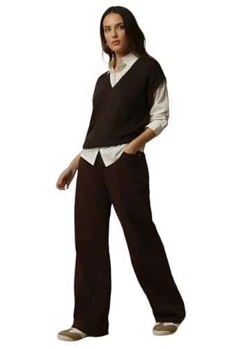 Allen Solly Women Brown Textured V Neck Casual Sweater