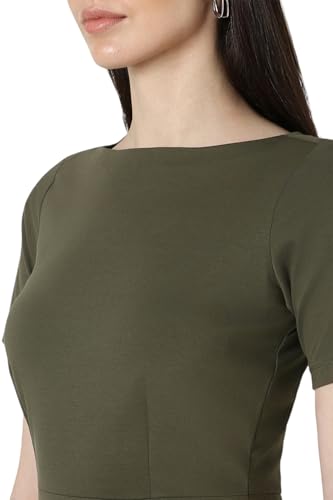 Van Heusen Women's Cotton Blend Modern Knee-Length Dress (VWCDFRGFR34902_Olive