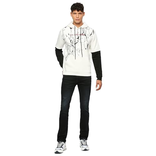 Pepe Jeans Men's Cotton Blend Hooded Neck Sweatshirt (PM582707_Off White