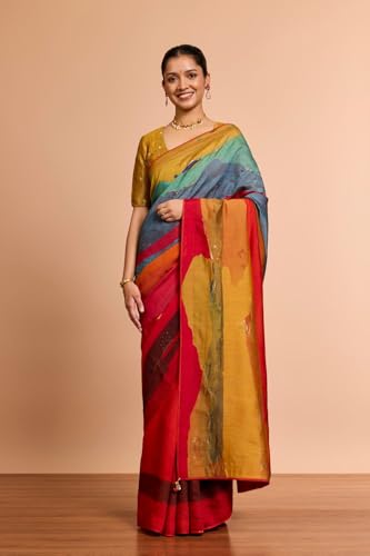 Taneira Women Multicolored Pure Silk Embroidered Saree with Unstitched Blouse Piece (SAPP12AC2558-Multicolour)