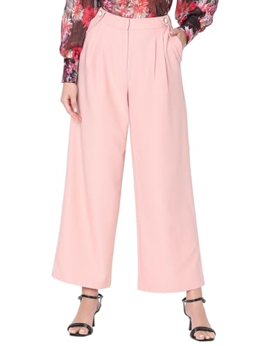 VERO MODA Women Solid Pink Polyester Straight Fit Ankle Length High-Rise Trouser