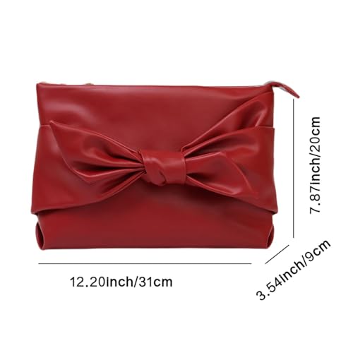 LOOM TREE® Bow Clutch Bag Decoration Pu Leather Evening Handbag For Wedding Lady Dating Red | Womens Handbags & Bags