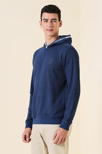 Men Navy Hooded Neck Full Sleeves Casual Sweatshirt