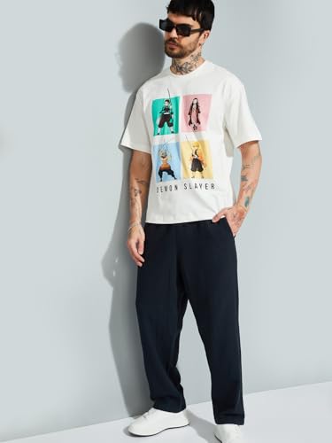Max URB_N Men Demon Slayer Oversized T-Shirt(Off White_XL)