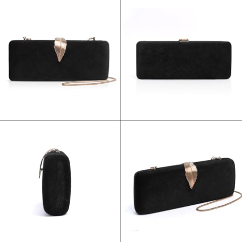 INOVERA (LABEL) Clutches for Women, Girls - Ladies Stylish Evening Party Hand Clutche - Wedding Bridal Purse - Crossbody Sling Bag with Chain (Black)
