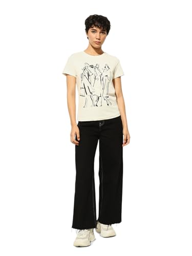 ONLY Women's Regular Fit Off White T-Shirt