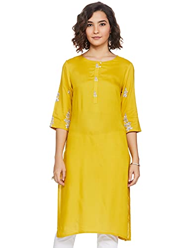 W for Woman Women's Rayon Regular Kurta (20AUW14660-116420_Light Yellow_S)