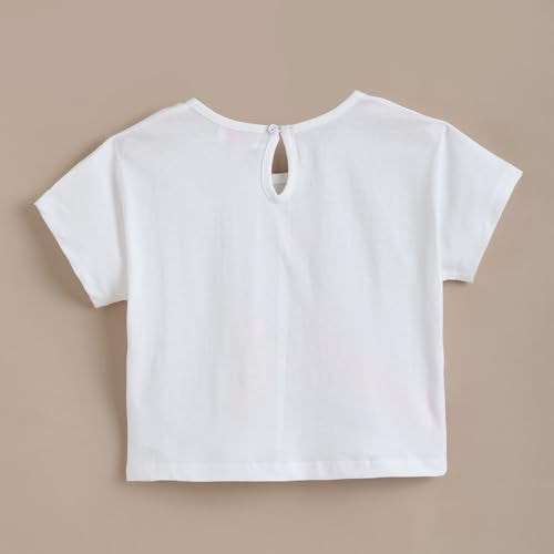 Hopscotch Girls Short Sleeves White Graphic Print Tees For Ages (12-24 Months)