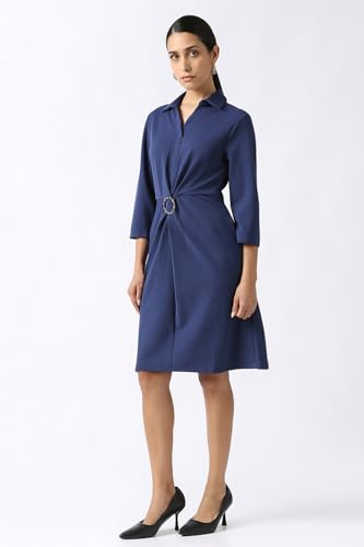 Women Blue Solid Knee Length Party Dress