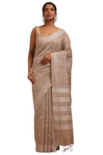 Soch Womens Beige Chanderi Embroidered Saree With Sequins