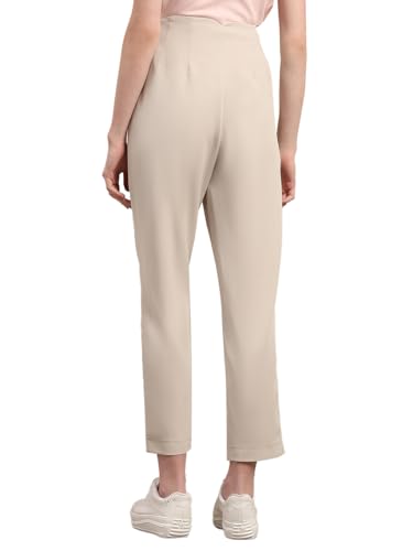 VERO MODA Women's Straight Fit High-Rise Beige Pants