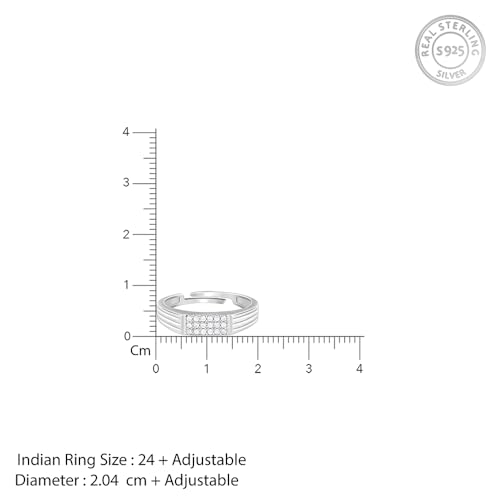 GIVA 925 Silver Zircon Rectangle Ring For Him, Adjustable | Gifts for Men and Boys | With Certificate of Authenticity and 925 Stamp | 6 Months Warranty