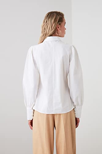 Trendyol Women Regular Basic Shirt Collar Woven Shirt, White, 42