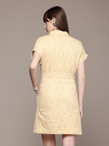 Label RITU KUMAR Ecru Fashion Flair Collar Neck Short Dress with Belt