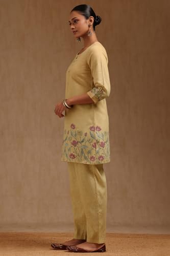 Soch Womens Mustard Linen Floral Print Co-Ord Set