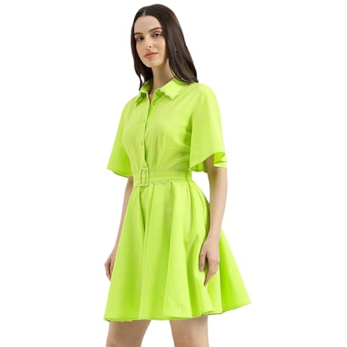United Colors of Benetton Regular Fit Spread Collar Solid Lace Detail Shirt Dress (Size: L) - 26P4WVNDR309IWL1 Green