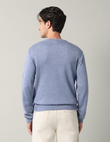 Arvind Geometric Patterned Regular Fit Sweater Blue
