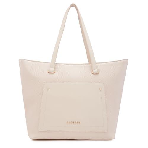 Caprese Roima Tote Bag, Large-Beige | Stylish Handbag for Women | Spacious, Versatile Office & Daily Essentials Tote | Top Zip Closure