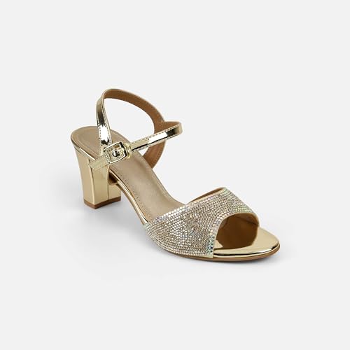 Mochi Women's Back Strap closure Casual - Slides with Block Gold Heel UK/6 EU/39(54-216)