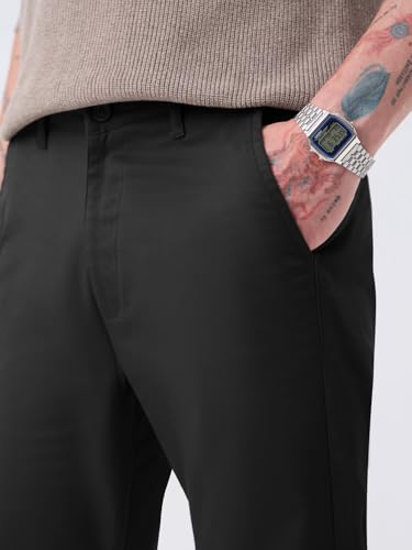 The Souled Store Chinos: Phantom Black Men and Boys Buttoned Waist Solid Cotton Spandex Stretchable Easy to Style Everyday Offic Wear Slim Fit Chinos