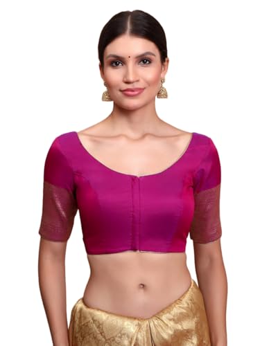 S SALWAR STUDIO Magenta Silk Round Neck Readymade Blouse