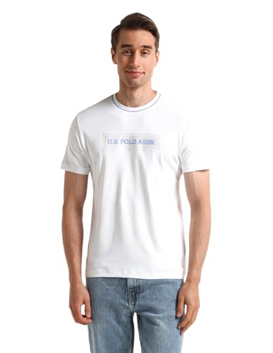 U.S.POLO ASSN. Mens White Logo Crew Neck Half Sleeve Casual Cotton Blend Fitted T-Shirts (USTSH2095_White_2XL)