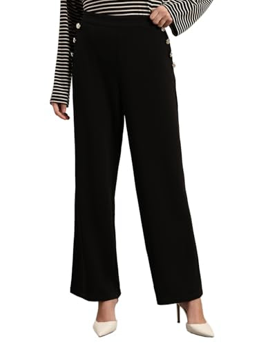 VERO MODA Women's Straight Fit High-Rise Black Pants