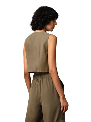 ONLY Women Solid Regular Fit Casual Olive Waistcoat