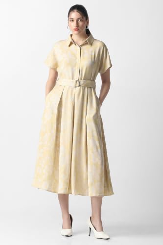 Women Yellow Print Calf-Length Formal Dress