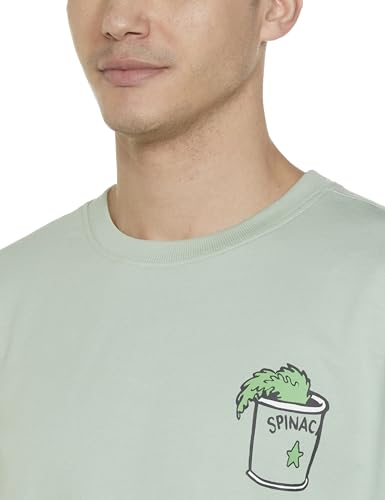 The Souled Store| Official Popeye: Spinach Power Mens and Boys T-Shirts|Half Sleeve|Loose fit Graphic Printed|80% Cotton 20% Polyester Green Color Oversized T-Shirts