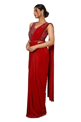 Soch Womens Maroon Nylon Blend Saree With Sequins