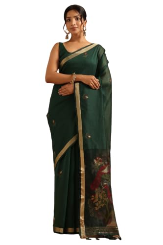 Soch Womens Green Chanderi Woven Design Saree