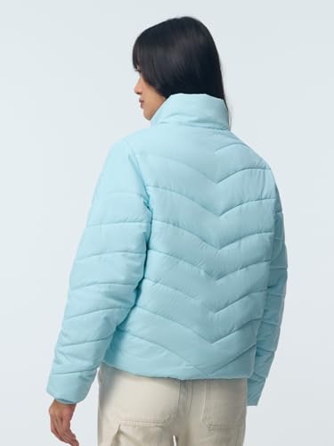 The Souled Store Hearts Women and Girls Full Sleeves Spread Collar Light Blue Chevron Quilted Polyester Oversized Fit Lightweight Casual Puffer Jacket