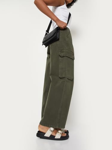 Max Women Solid Cargo Jeans (Green_26)