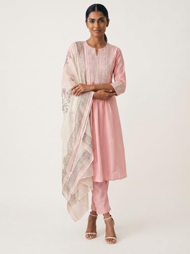 Max Women Embroidered A-line Kurta Set with Dupatta (Pink_XXL)